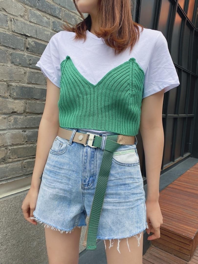 拼接针织体恤，女装，cutiesistey