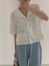 2021夏季新款麻料短袖衬衫韩版现货，女装衬衫，雨木其