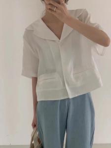2021夏季新款麻料短袖衬衫韩版现货,女装衬衫,雨木其