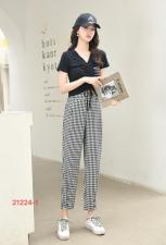 (现货)夏季新品小黑白格轻熟小脚裤，女装，艺尚丽人