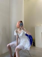 提花拼接纱裙连衣裙，女装连衣裙，ceelphy