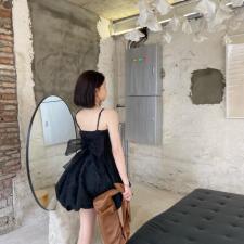 黑色后背网纱蝴蝶结吊带裙，女装背心吊带，ceelphy