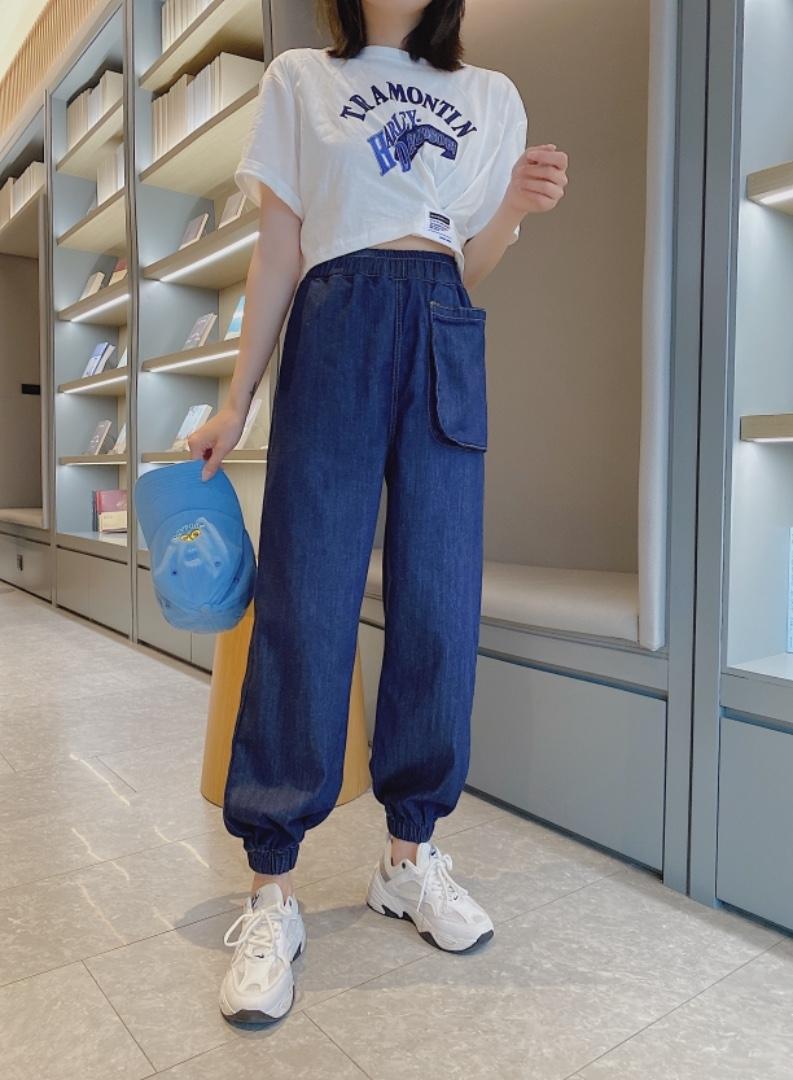 复古蓝大口袋老爹裤，女装，可家 cutiesister