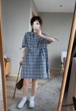 6987格子抽绳裙，女装，续加