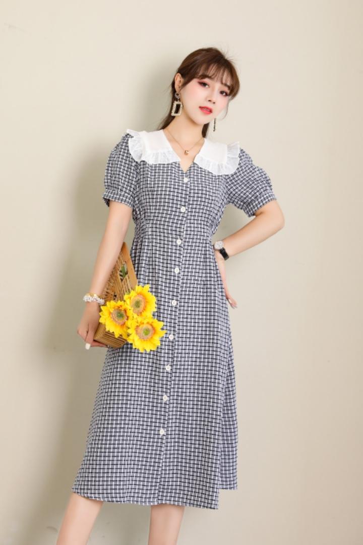 夏季新款格子长裙，女装，欧莎明秀