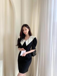 夏季新款：白翻领超显瘦连衣裙,女装连衣裙,新芬子