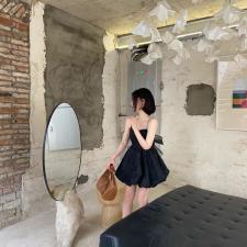 黑色后背网纱蝴蝶结吊带裙，女装背心吊带，ceelphy