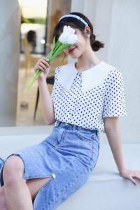 小清新不规则领波点小衫,女装,如问