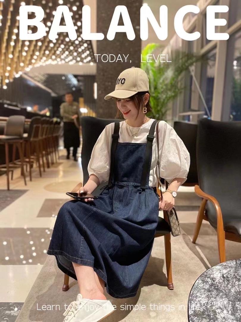 牛仔背带裤两件套，女装，欧诗尚