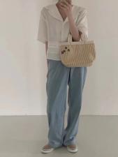 2021夏季新款麻料短袖衬衫韩版现货，女装衬衫，雨木其