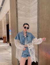 现货重工牛仔拼接蕾丝欧根纱防晒衣外套，女装，漫迪