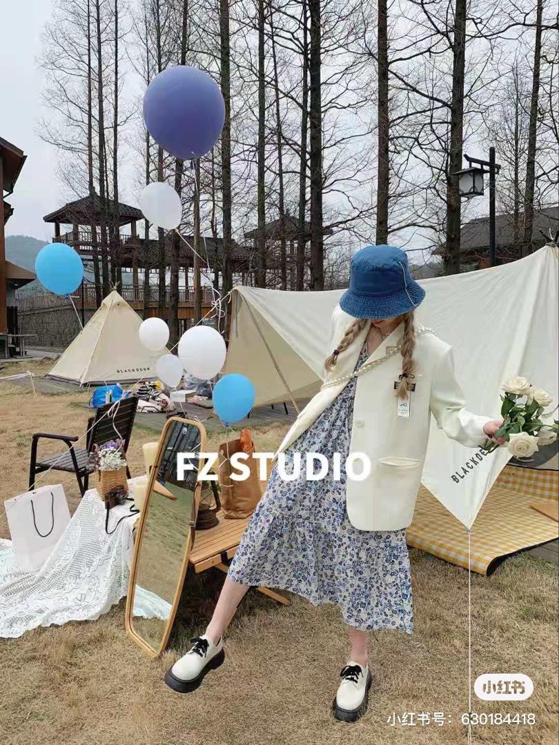 【春季新款】自制长款蓝花连衣裙，女装连衣裙，FZ