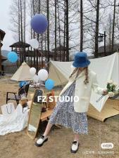 【春季新款】自制长款蓝花连衣裙，女装连衣裙，FZ