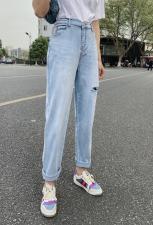 浅色破洞老爹裤，女装，cutiesistey