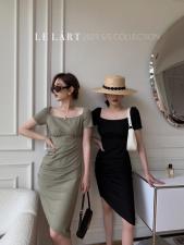 LELáRTLL1538皱褶长款连衣裙，女装连衣裙，LE LART