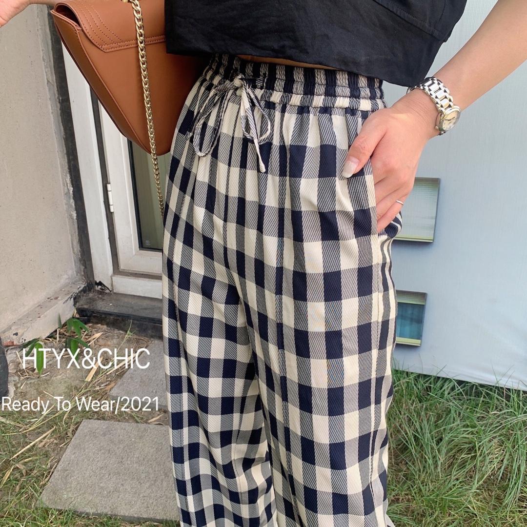 现货夏季新款，欧货格子裤配高腰T恤，女装T恤，HTYX(6F)