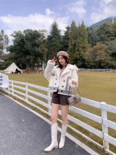 【现货】冬装新款，羊卷毛拼接外套，女装，欧莱葛