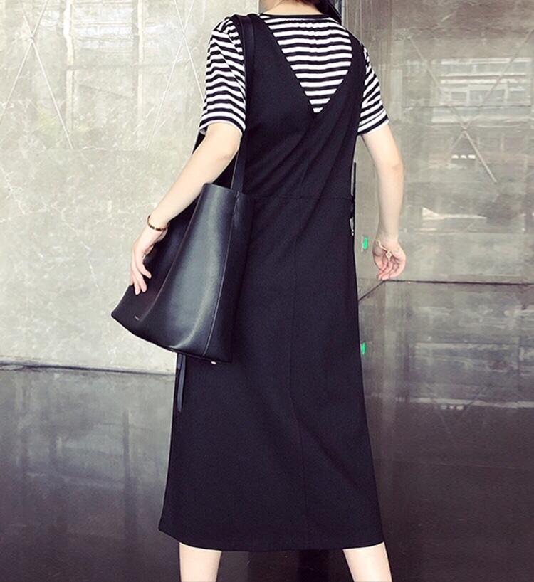 夏季新款条纹真两件套连衣裙，女装连衣裙，曼希野