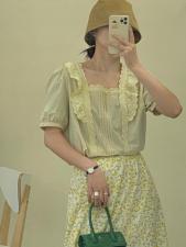 【现货】方领小花边韩系小衫 甜美气质做工精细,女装,Here Bella(1F)