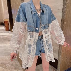 现货重工牛仔拼接蕾丝欧根纱防晒衣外套，女装，漫迪