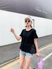 现货夏季新款短袖小衫两种面料拼接设计传统与时尚结合，女装，蜜思优沫