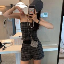 灰格抹胸，胸罩，XTZ style