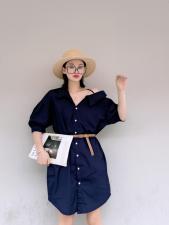 斜肩配腰带连衣裙，女装连衣裙，玩美