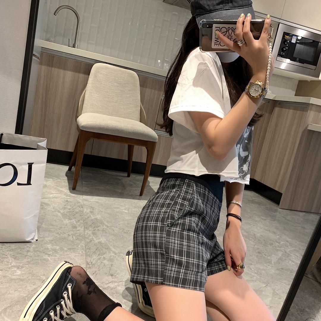灰格短裤，女装，XTZ style