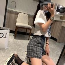 灰格短裤，女装，XTZ style