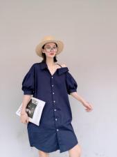 斜肩配腰带连衣裙,女装连衣裙,玩美
