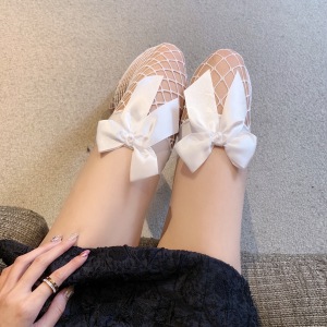 渔网蝴蝶结过膝丝袜女性感防勾丝高长筒大腿袜图片