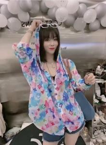 DG8105欧洲站2021夏季新款时尚连帽印花烫钻潮长袖防晒,其它,L·H·X