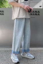 现货8色2024春夏款纯色牛仔裤中性直筒牛仔九分裤A125-8802-P35，男装牛仔裤，电商A125