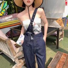 夏季新款牛仔单肩背带裤，其它，二分之一