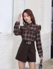 【现货】2021春装现货木耳边挂件格子衬衫，女装衬衫，伊洛姿