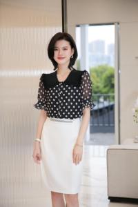 现货 2021夏季新款娃娃领复古波点衬衫女雪纺衫洋气木耳袖,女装衬衫,秋子丰色(3F)