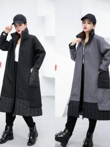 8855# 羽绒拼接羊毛大衣 韩版风格 M L，其它，红嘴鹰