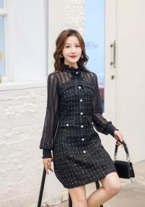 【现货】2021春装新款，小香风拼接连衣裙,女装连衣裙,伊洛姿