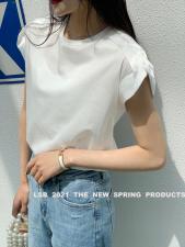 2020欧洲站欧货无袖肩带净版百搭轻奢风简约女士T恤2137，女装T恤，丽身伴