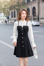 【现货】2021春装小香风假两件吊带连衣裙，女装背心吊带，伊洛姿