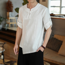 风夏盘扣宽松短袖休闲T恤男汉服大码七分袖上衣男M139P40，男装T恤，钱塘788(原4013)