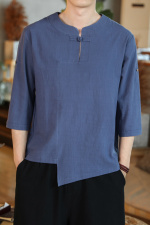 风夏盘扣宽松短袖休闲T恤男汉服大码七分袖上衣男M139P40，男装T恤，钱塘788(原4013)