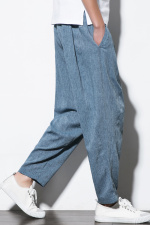 风夏款冰丝休闲裤宽松九分裤男休闲棉麻裤男裤哈伦裤M69P45，男装休闲裤，钱塘788(原4013)