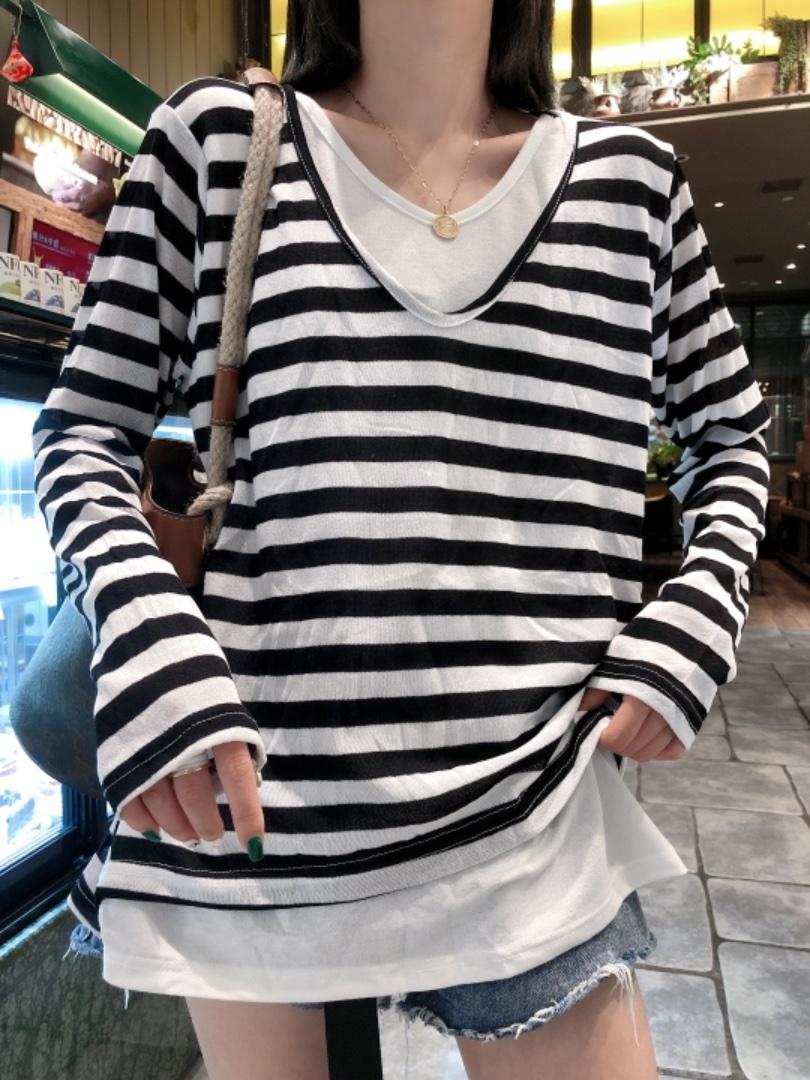 条纹假两件，百搭，其它，一杭