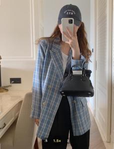 香丽迪格子西装外套女2021年韩版宽松洋气双排扣小西装,女装西装,香丽迪1