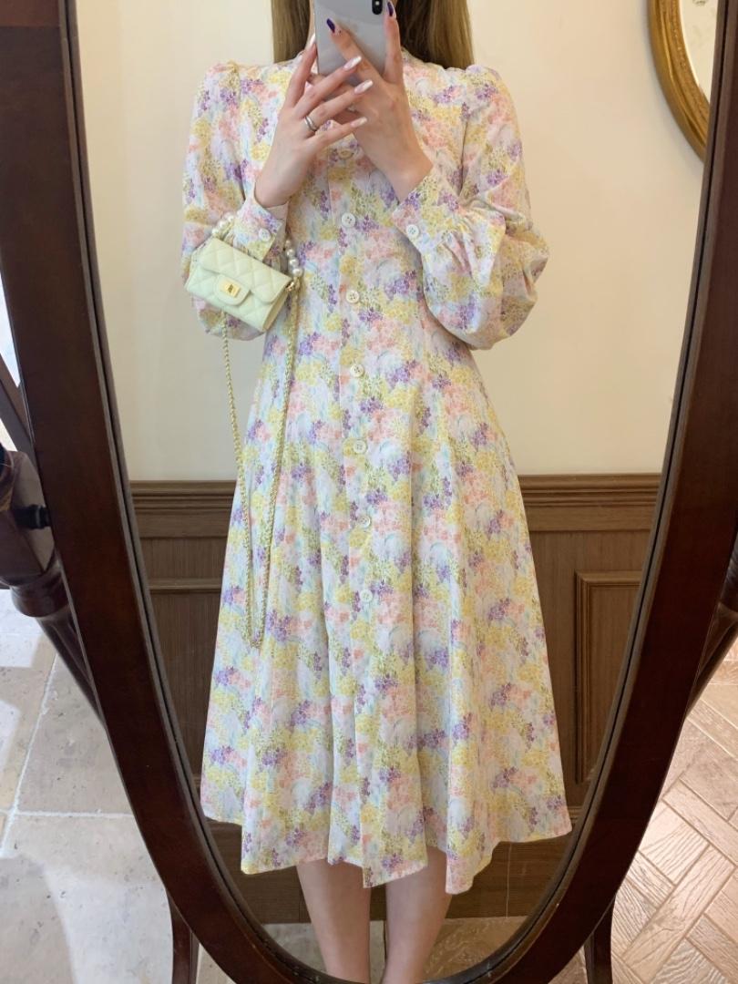 法式印花连衣裙现货，女装连衣裙，独屿