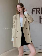 2021隽末秋款袖口拼接撞色西装外套。杏色蓝色Ｓ—，女装西装，Jarmore隽末