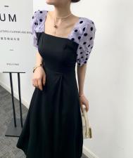夏款袖口拼色连衣裙，女装连衣裙，U·M
