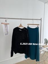 秋季新款领口拉链设计毛毛针织套头毛衣，女装针织衫/毛衣，G