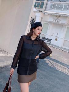 【现货】 秋季新款 时尚醋酸拼接衬衫,女装衬衫,裴兔子
